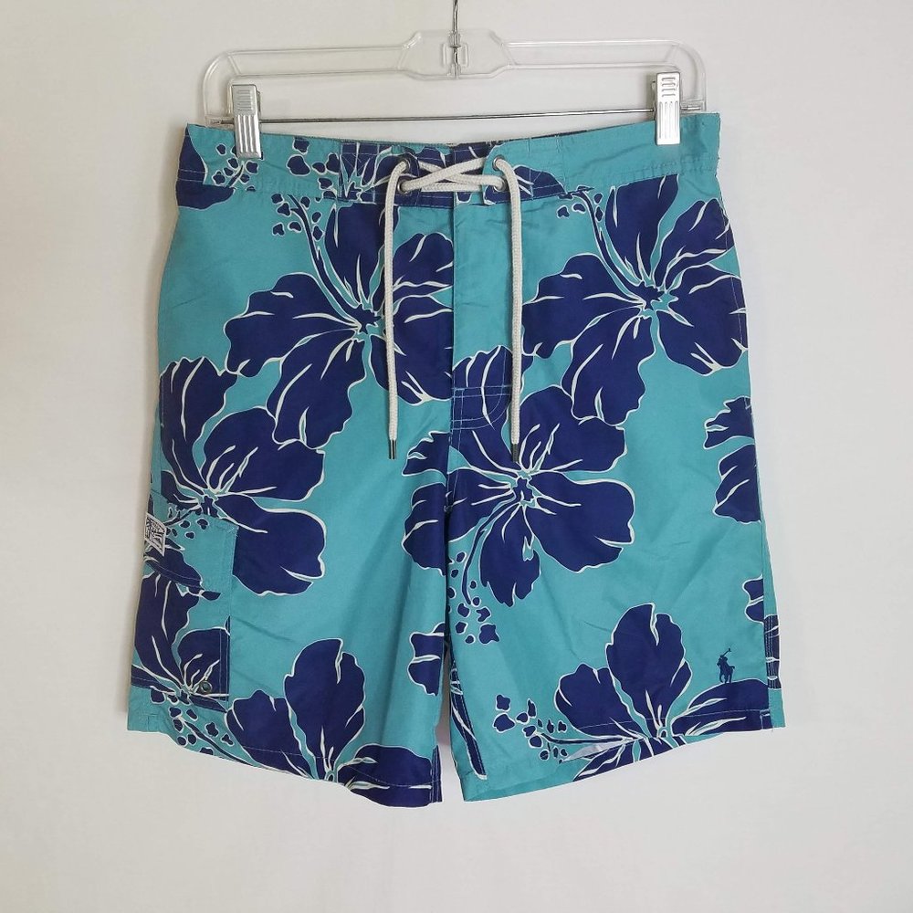 Polo Ralph Lauren Blue Floral Swim Trunks Shorts‎ Mesh Lined Men's Size Small